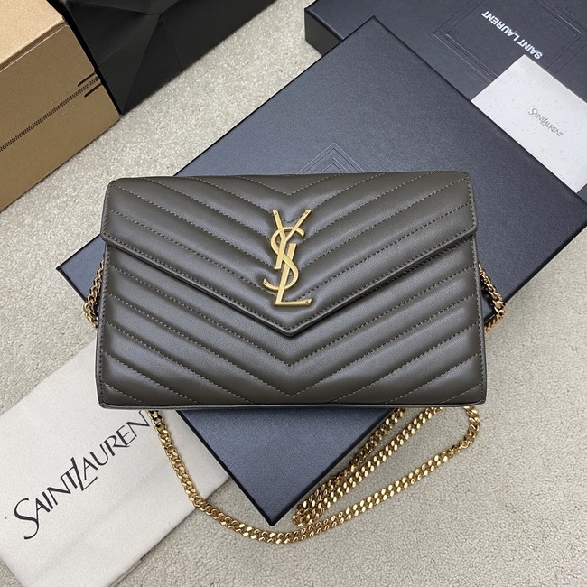 SAINT LAURENT WOC Classic Monogramme Flap Bag 360452 Khaki