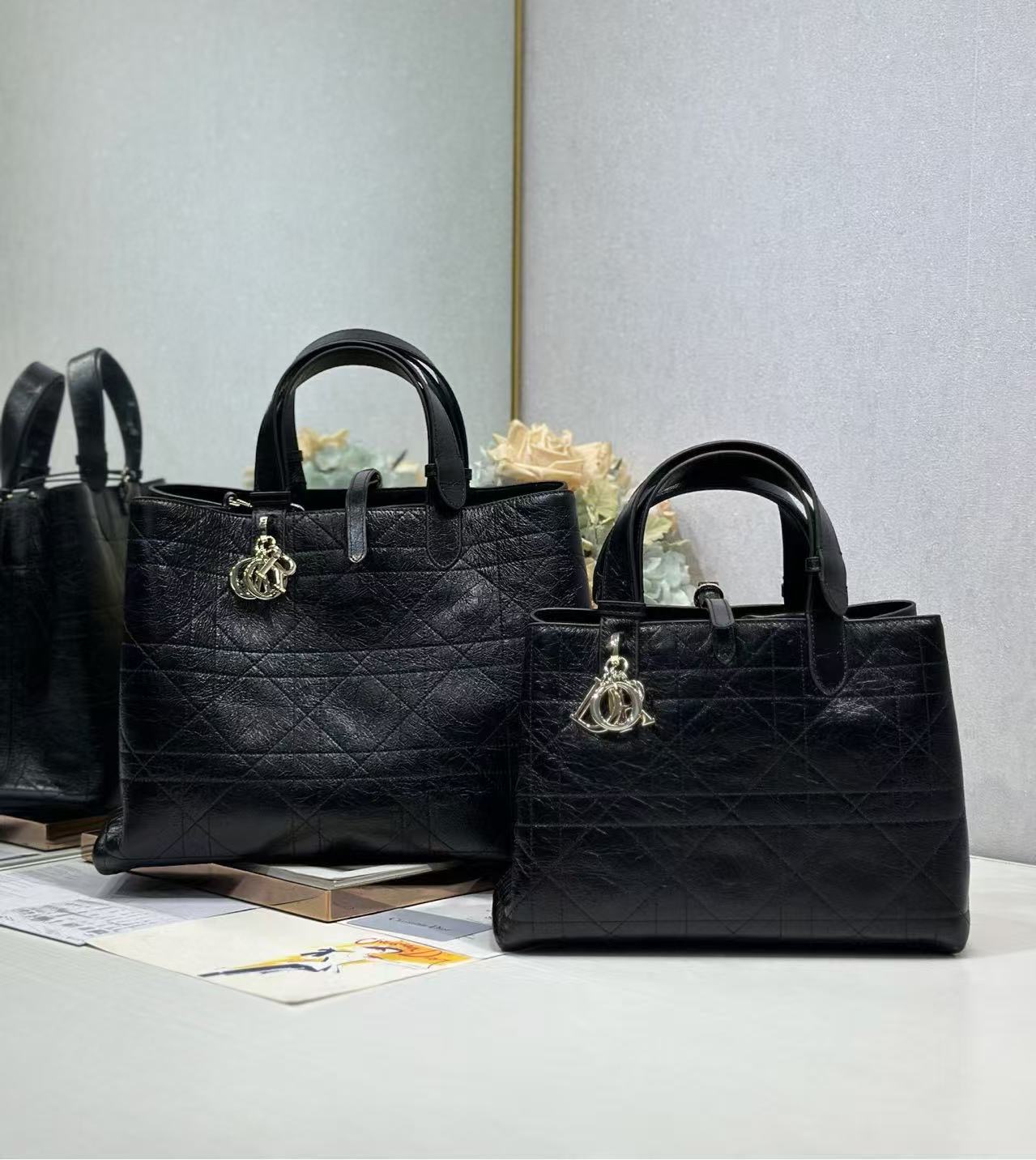 Large Dior Toujours Bag Original Calfskin Leather Bag M2820SN Black