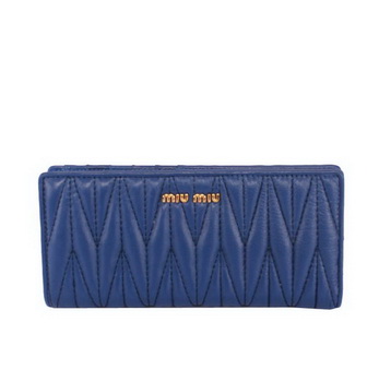 miu miu Matelasse Shiny Sheepskin Leather Wallet 8012 Blue