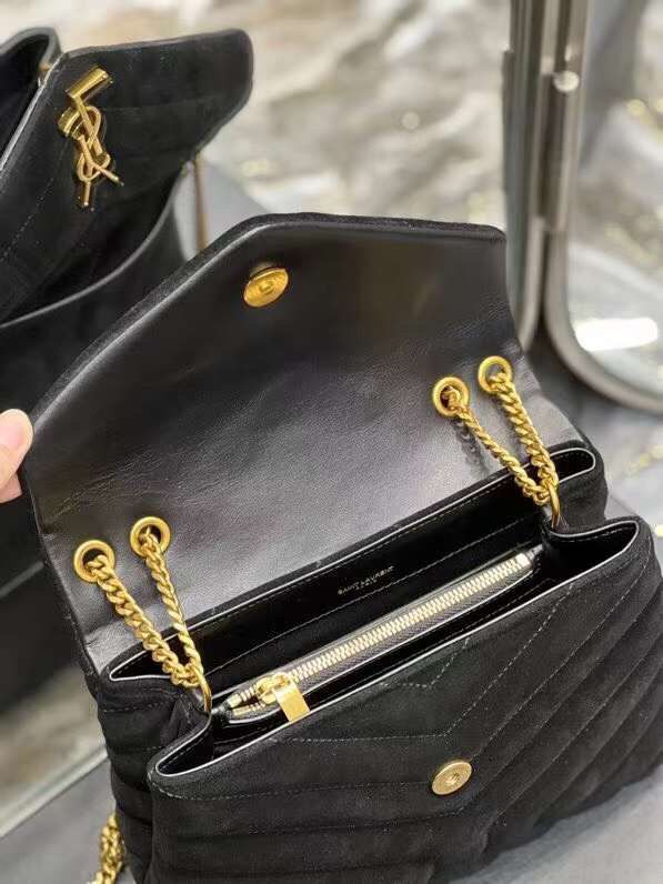Yves Saint Laurent LOULOU MEDIUM BAG IN Y-QUILTED SUEDE Y94699 black Yves Saint Laurent LOULOU MEDIUM BAG IN Y-QUILTED SUEDE Y94699 black