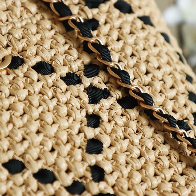CHANEL Braided Straw Shoulder Bag AS5955 Apricot and black CHANEL Braided Straw Shoulder Bag AS5955 Apricot and black